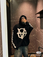 Black Cotton Tonal Graphic Pullover - Men's