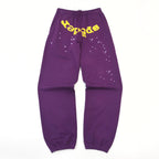 Purple Cotton Text Print Joggers - Men's