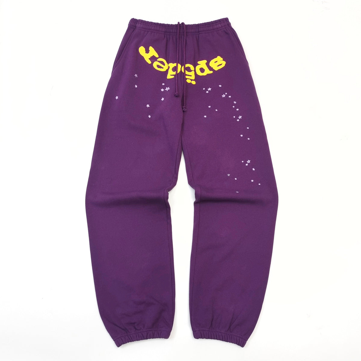 Purple Cotton Text Print Joggers - Men's