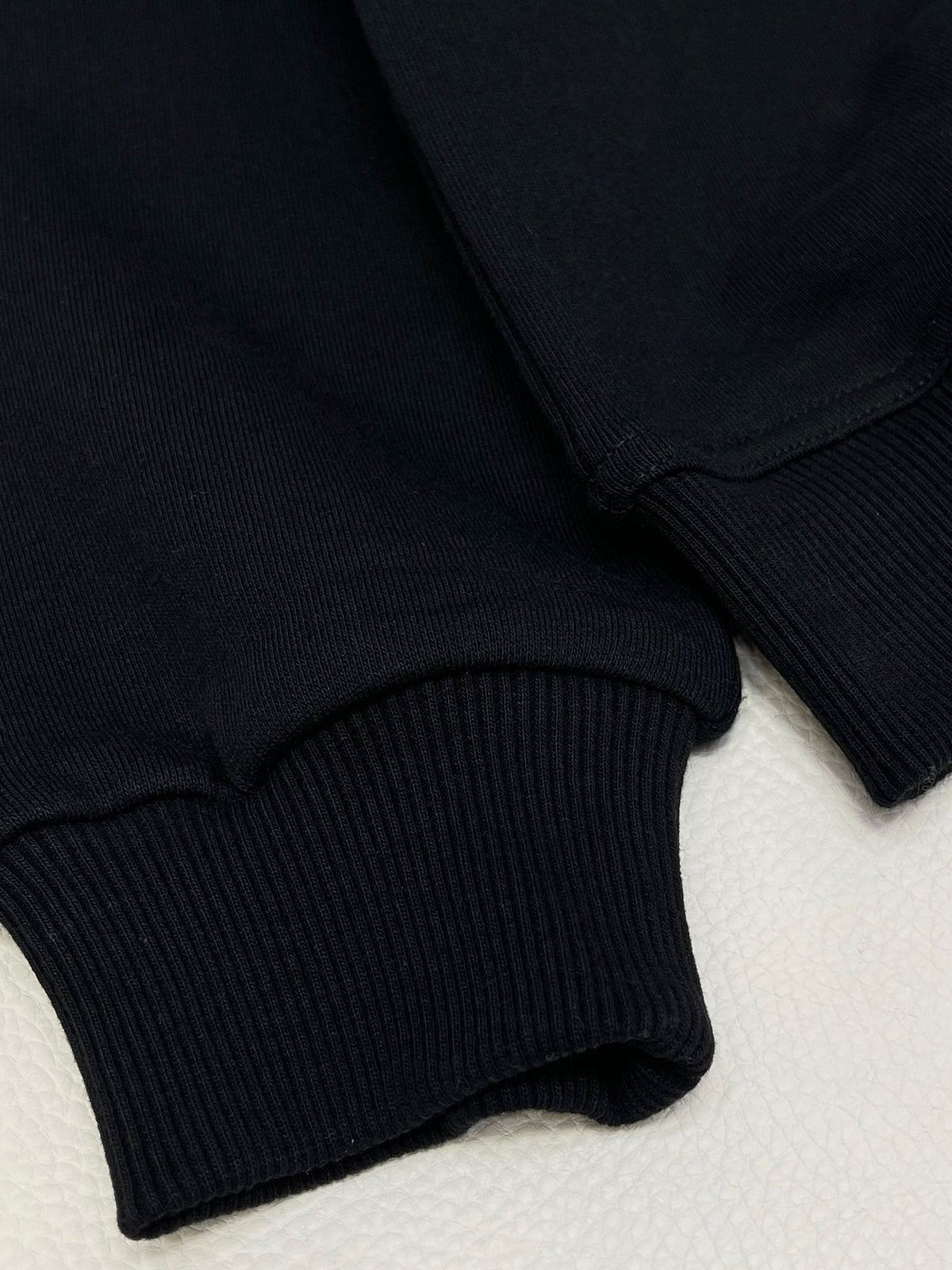 Black Cotton White Text Crewneck - Men's