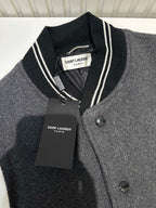 Navy Wool Striped Trim Varsity - Men's