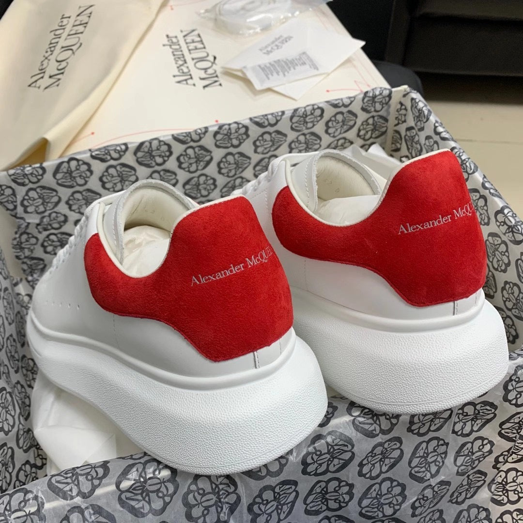 Oversized Red Suede Tab Sneakers