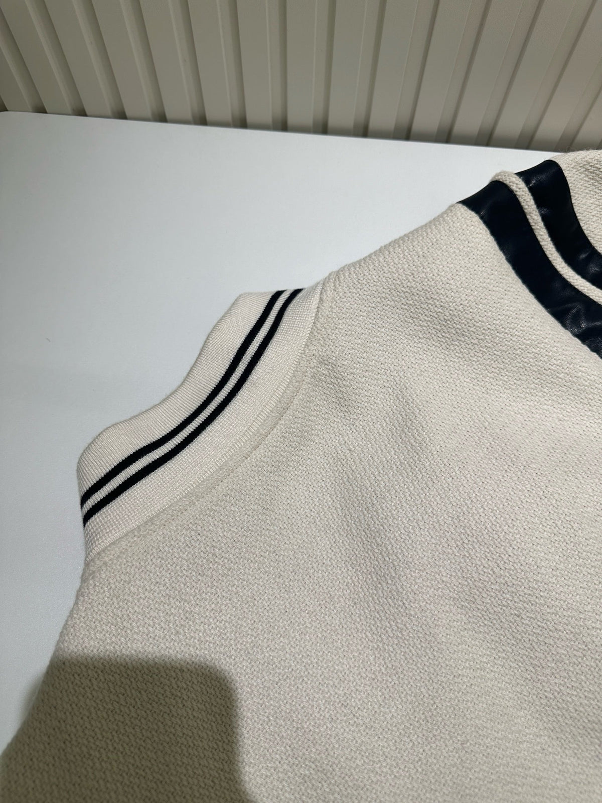 Navy Wool Striped Trim Varsity - Men's