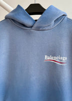Blue Cotton Washed Logo Pullover - Men's