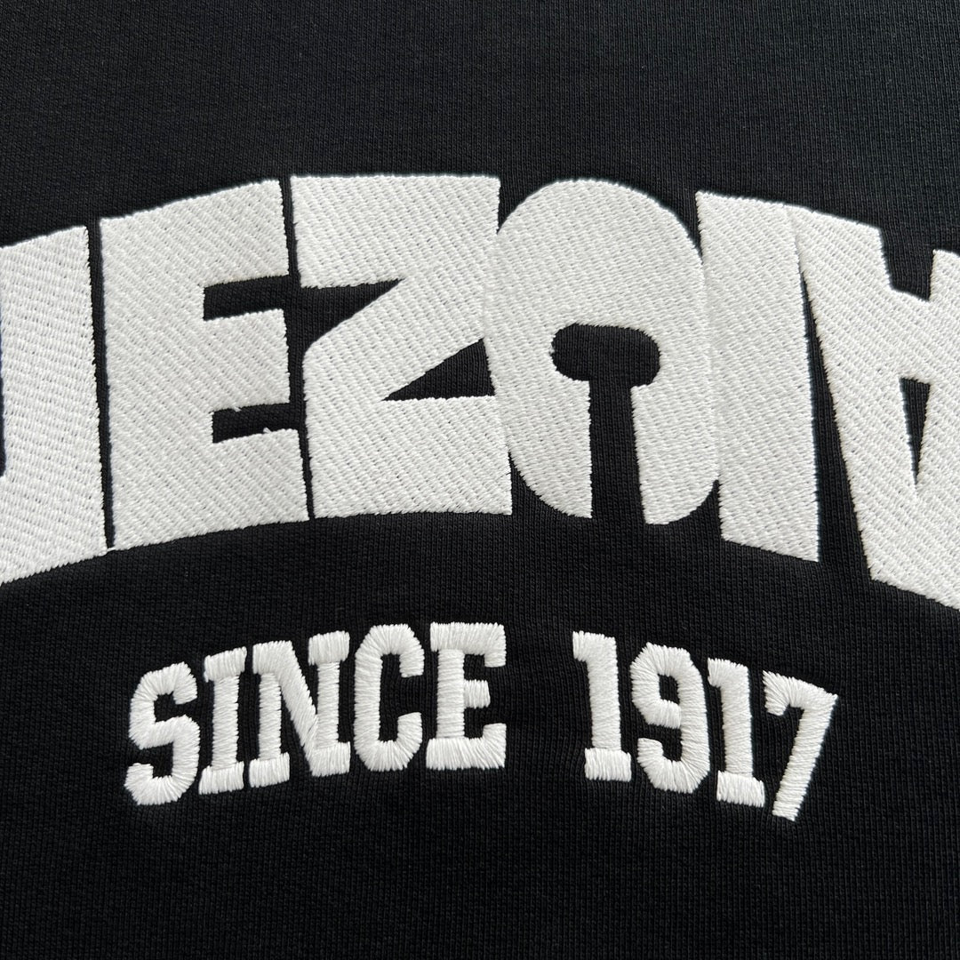 Black Cotton Varsity Text Pullover - Men's