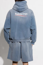 Blue Cotton Washed Logo Pullover - Men's