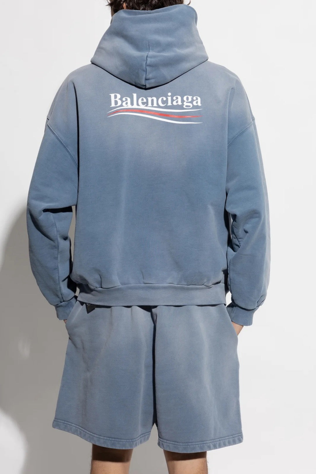 Blue Cotton Washed Logo Pullover - Men's