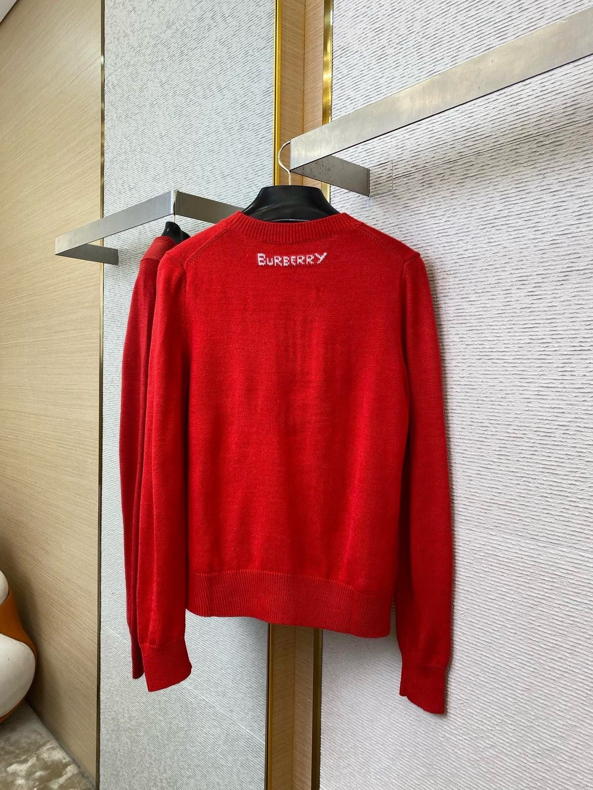 Red Wool Chest Logo Crewneck - Men's