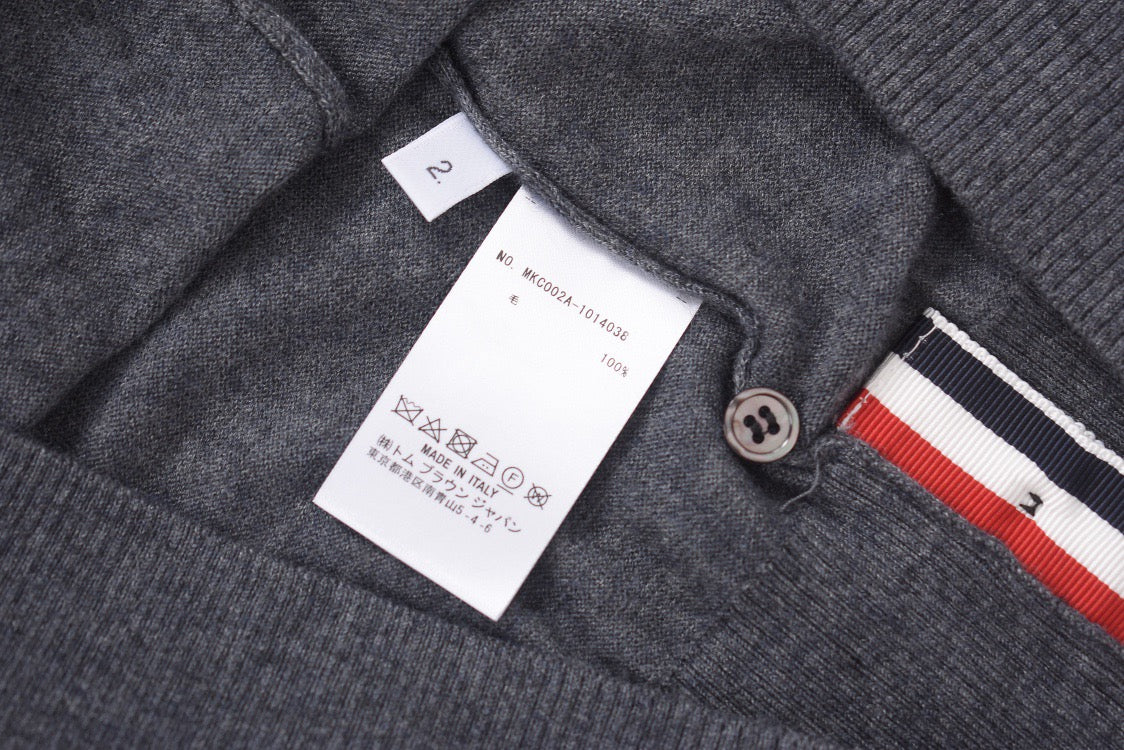Grey Wool Four-Bar Crewneck - Men's