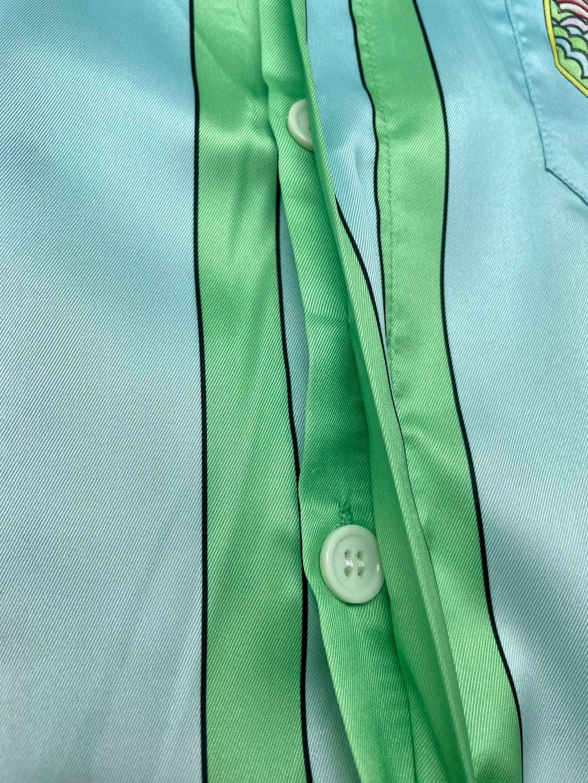 Blue Gradient Trim Silk Shirt - Men's