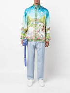 Blue Landscape Print Silk Shirt - Men's