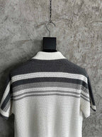 Cream Knit Striped Short-Sleeve - Men's