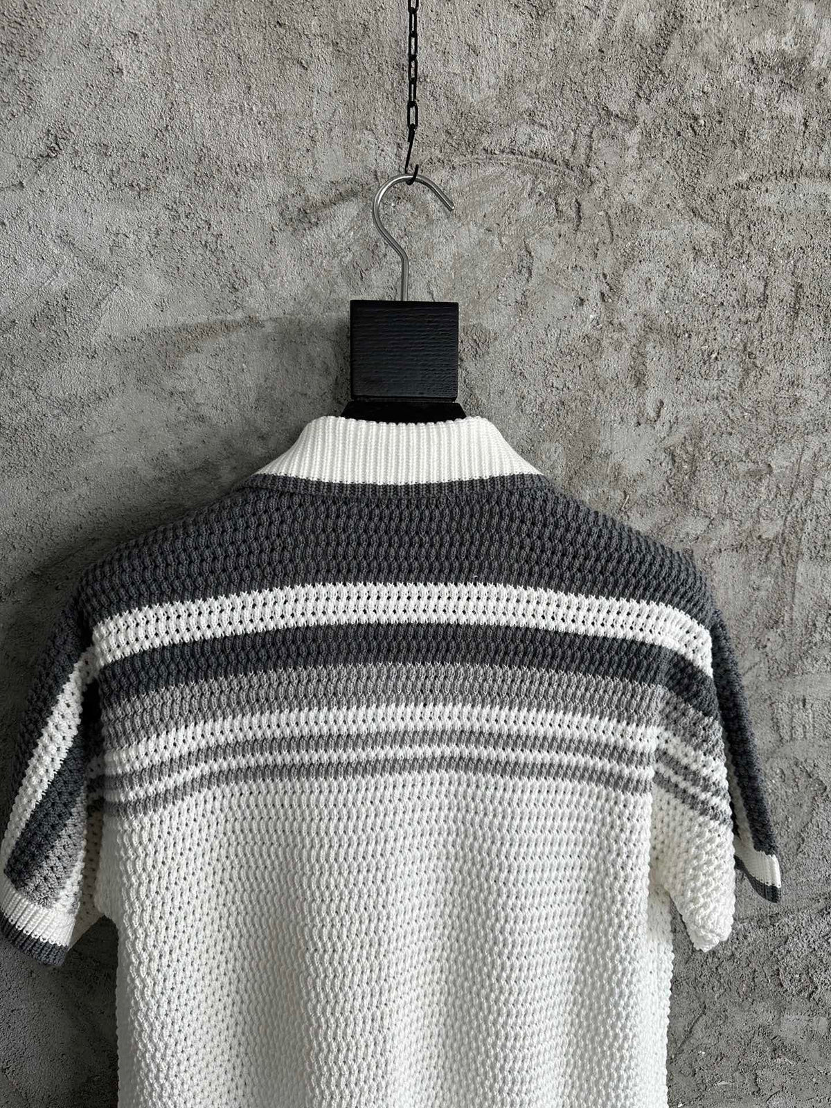 Cream Knit Striped Short-Sleeve - Men's