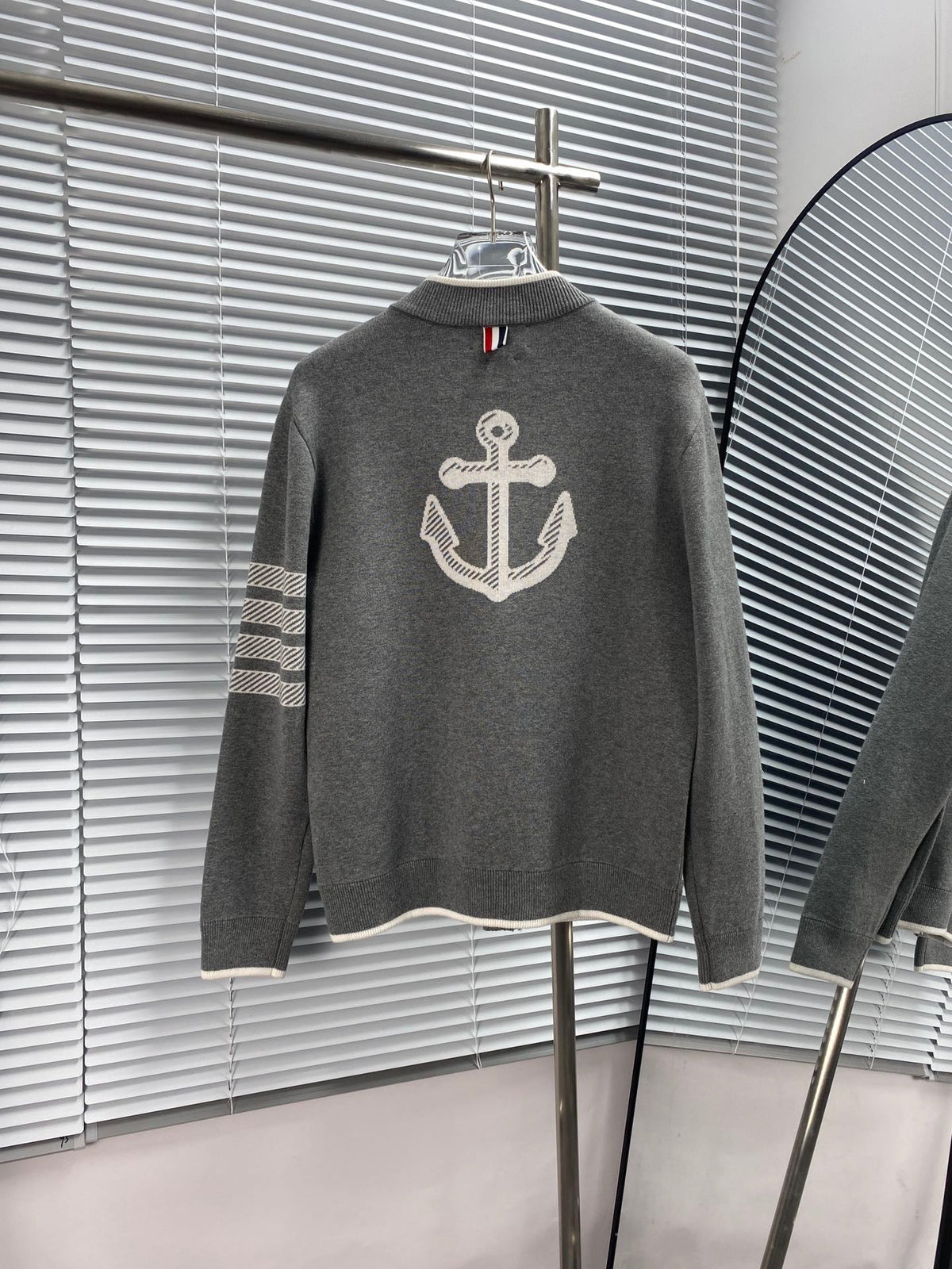 Navy Wool Four-Bar Cardigan - Men's
