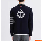 Navy Wool Four-Bar Cardigan - Men's
