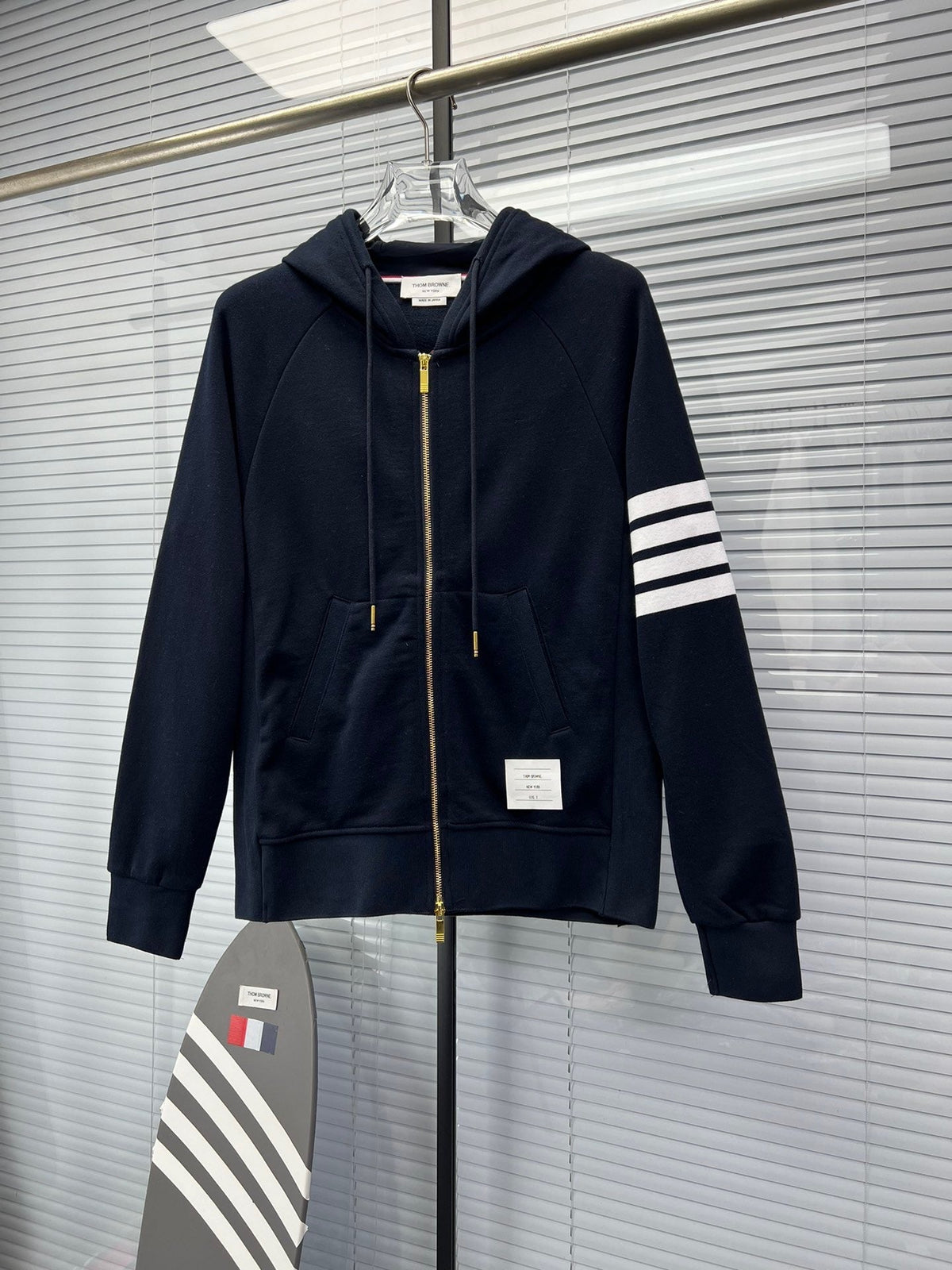 4-Bar Zip Navy Hoodie - Men's
