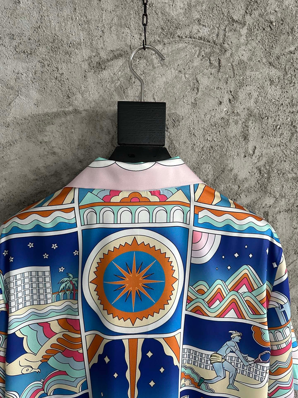 Blue Architectural Print Silk Shirt - Men's