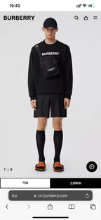 Black Cotton White Text Crewneck - Men's