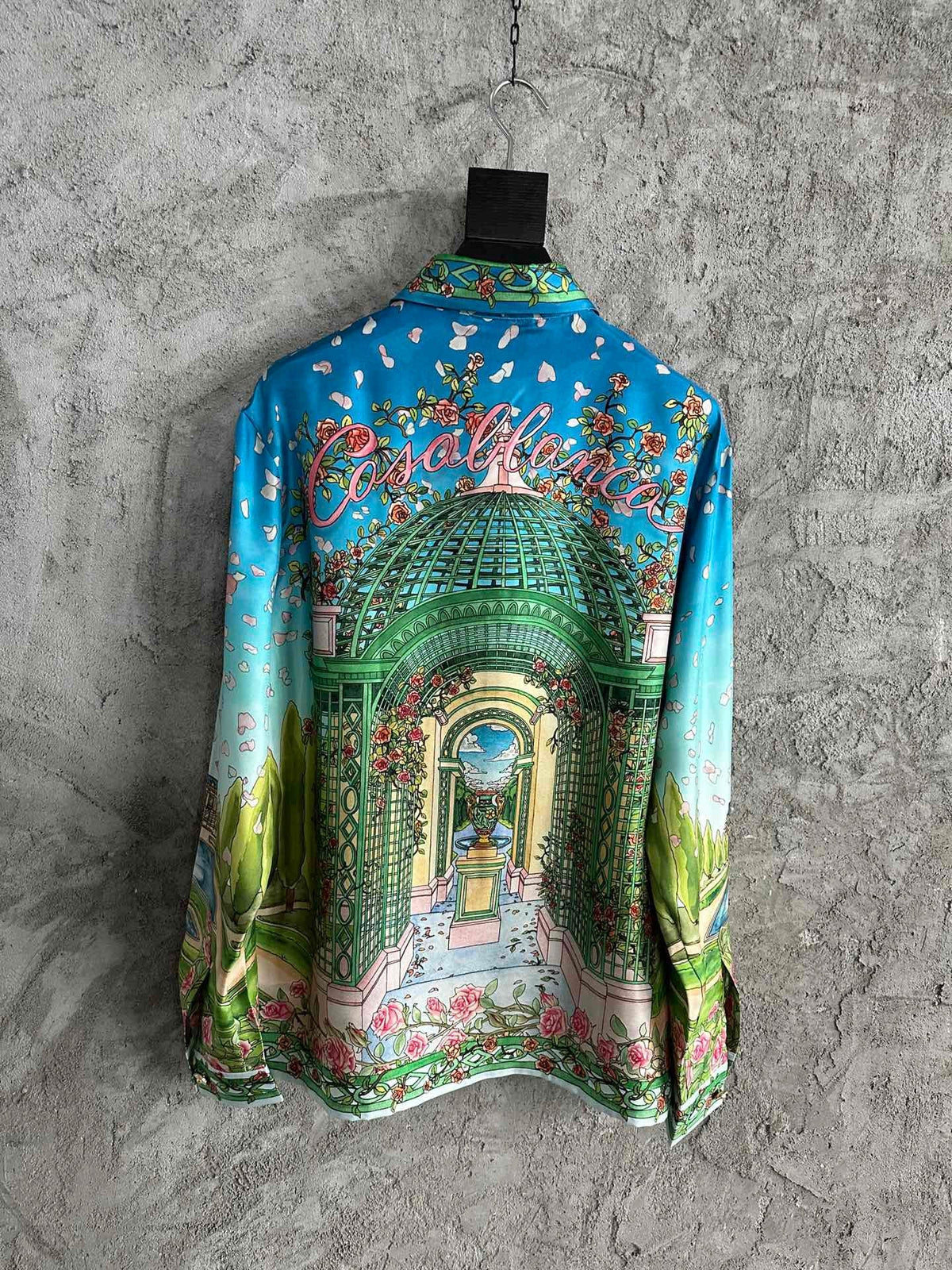 Blue Landscape Print Silk Shirt - Men's