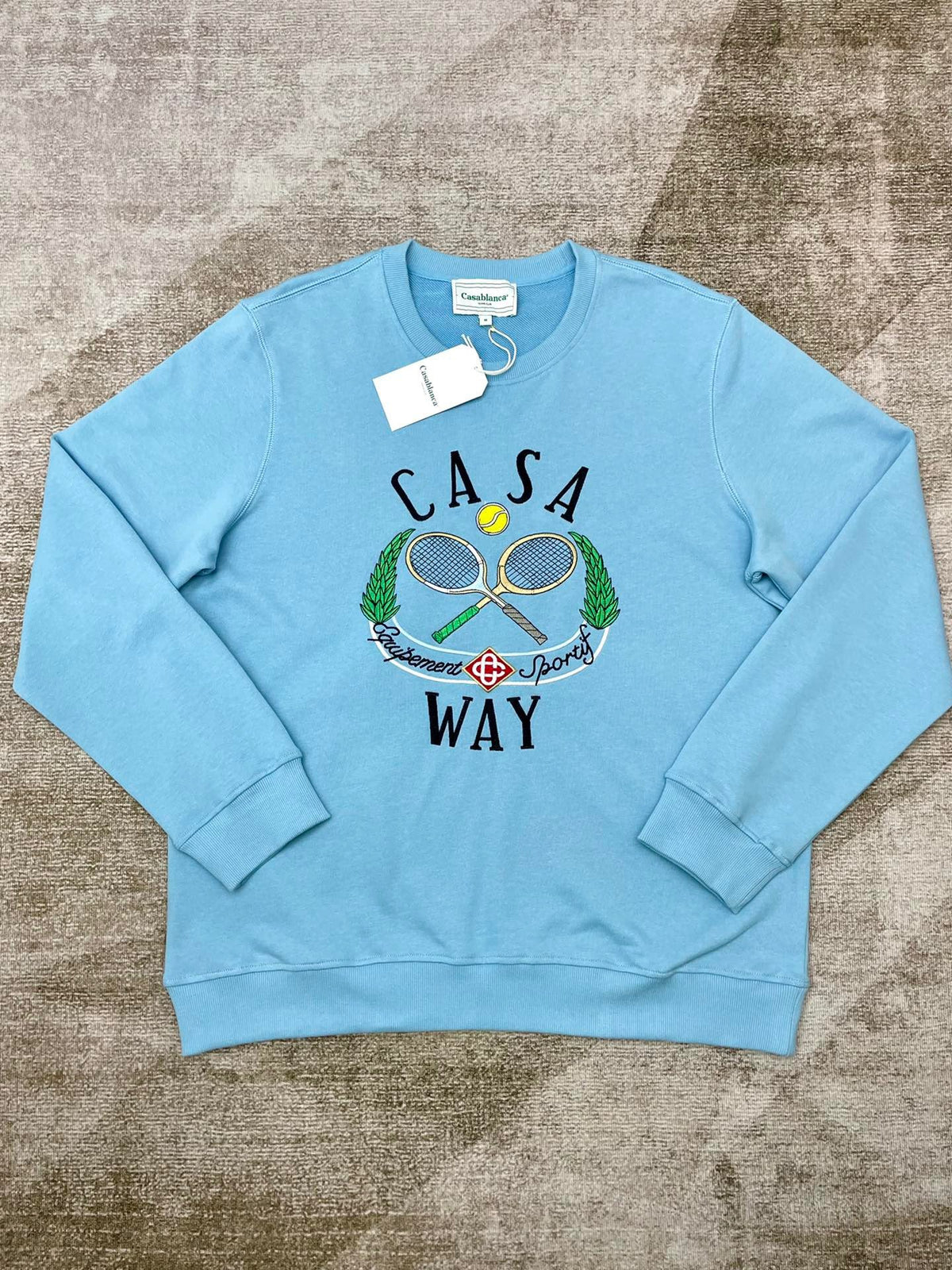 Blue Cotton Chest Graphic Crewneck - Men's