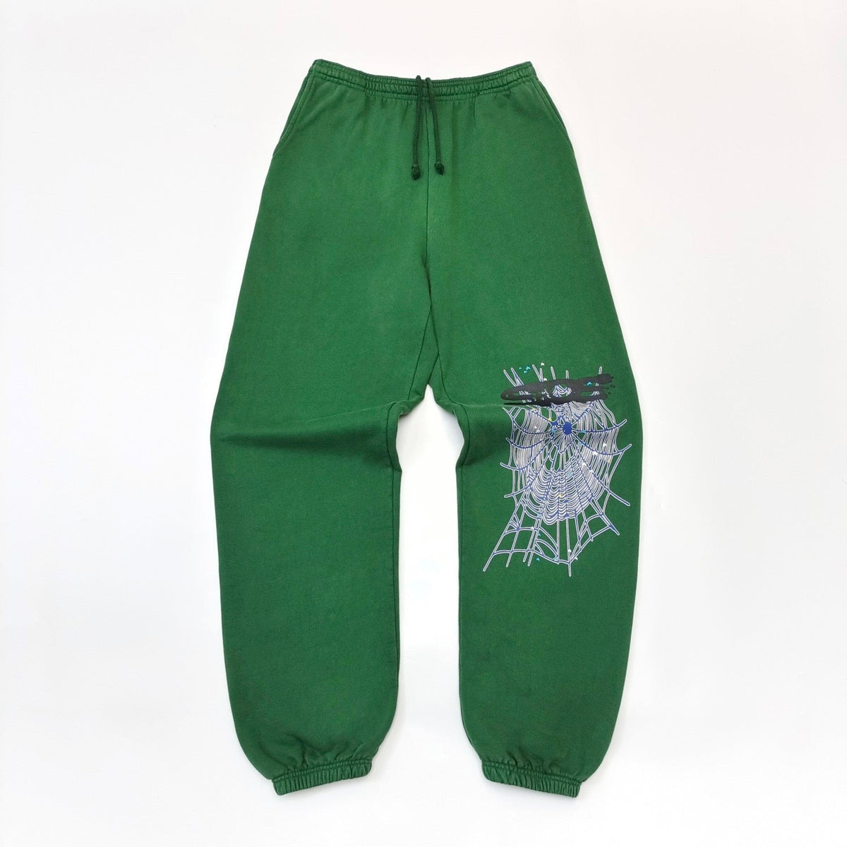 Green Cotton Web Graphic Joggers - Men's