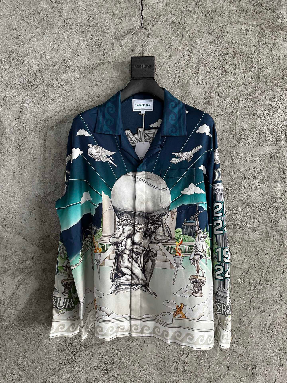Navy Scenic Print Silk Shirt - Men's