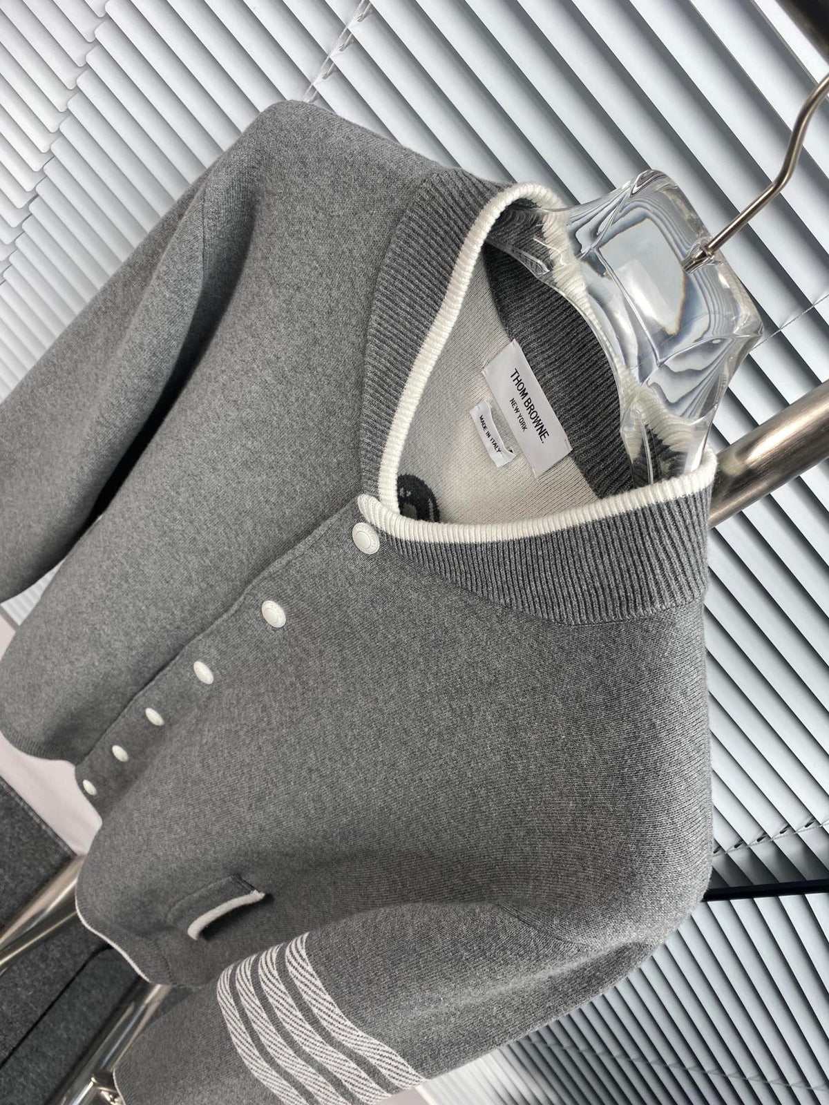 Navy Wool Four-Bar Cardigan - Men's