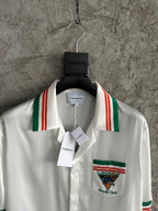 Green and Red Trim Silk Shirt - Men's