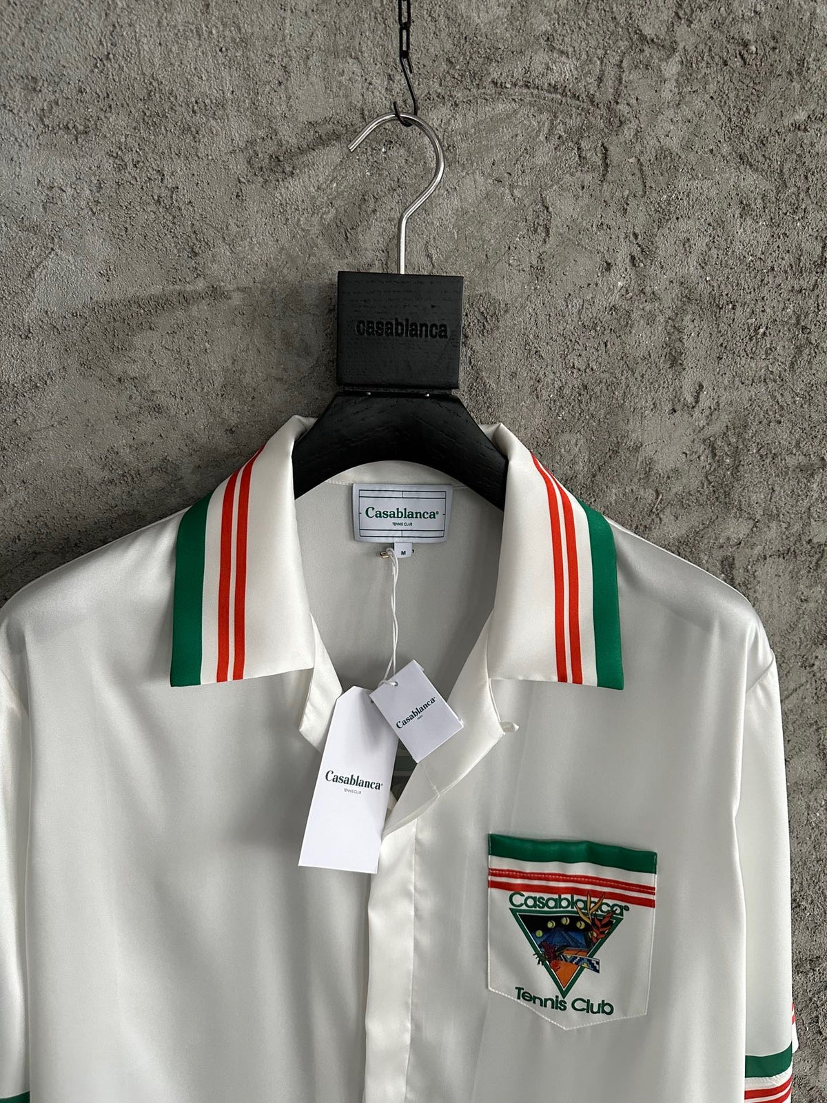 Green and Red Trim Silk Shirt - Men's