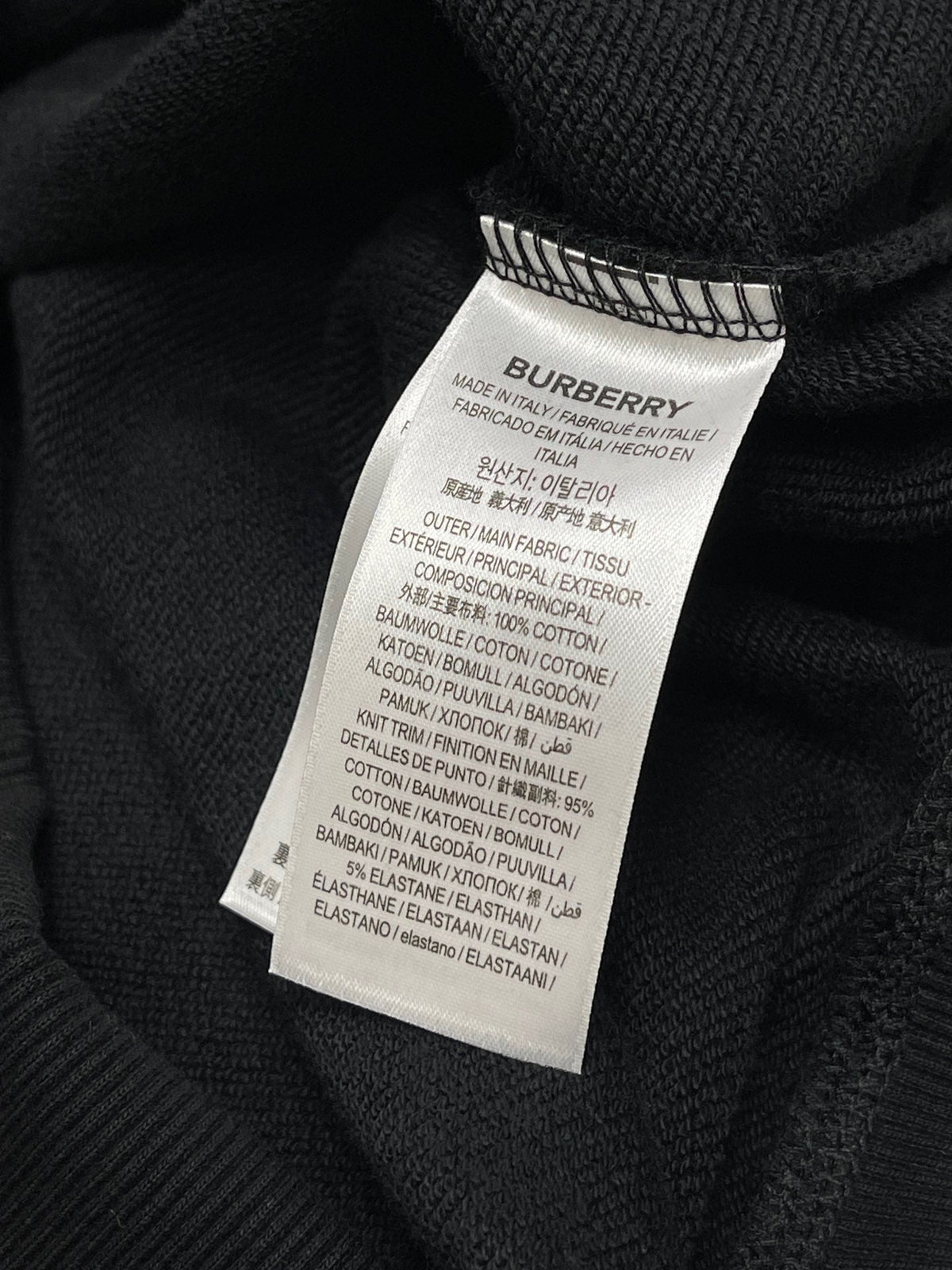 Black Cotton Check Stripe Crewneck - Men's