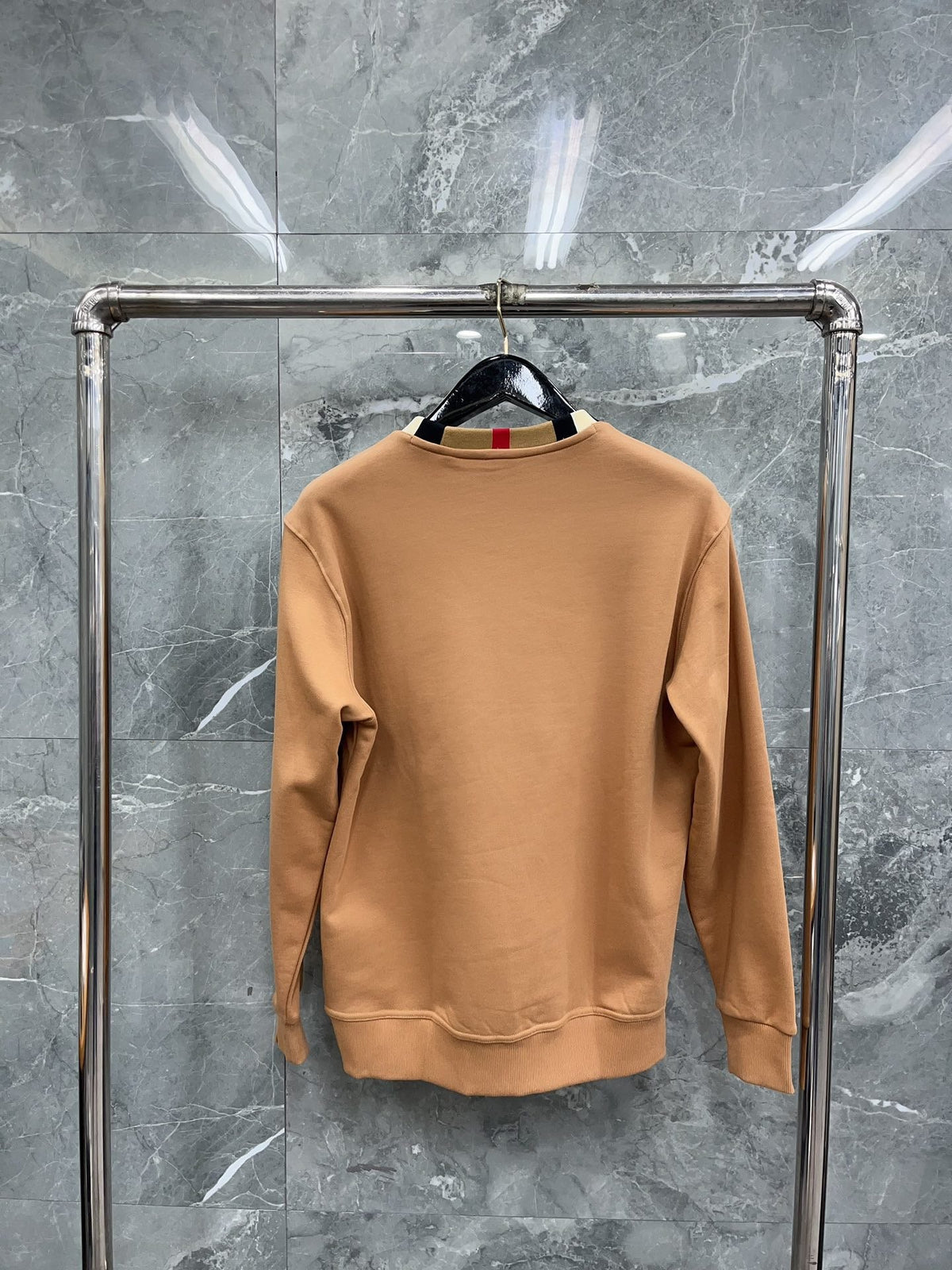 White Cotton Contrast Collar Crewneck - Men's