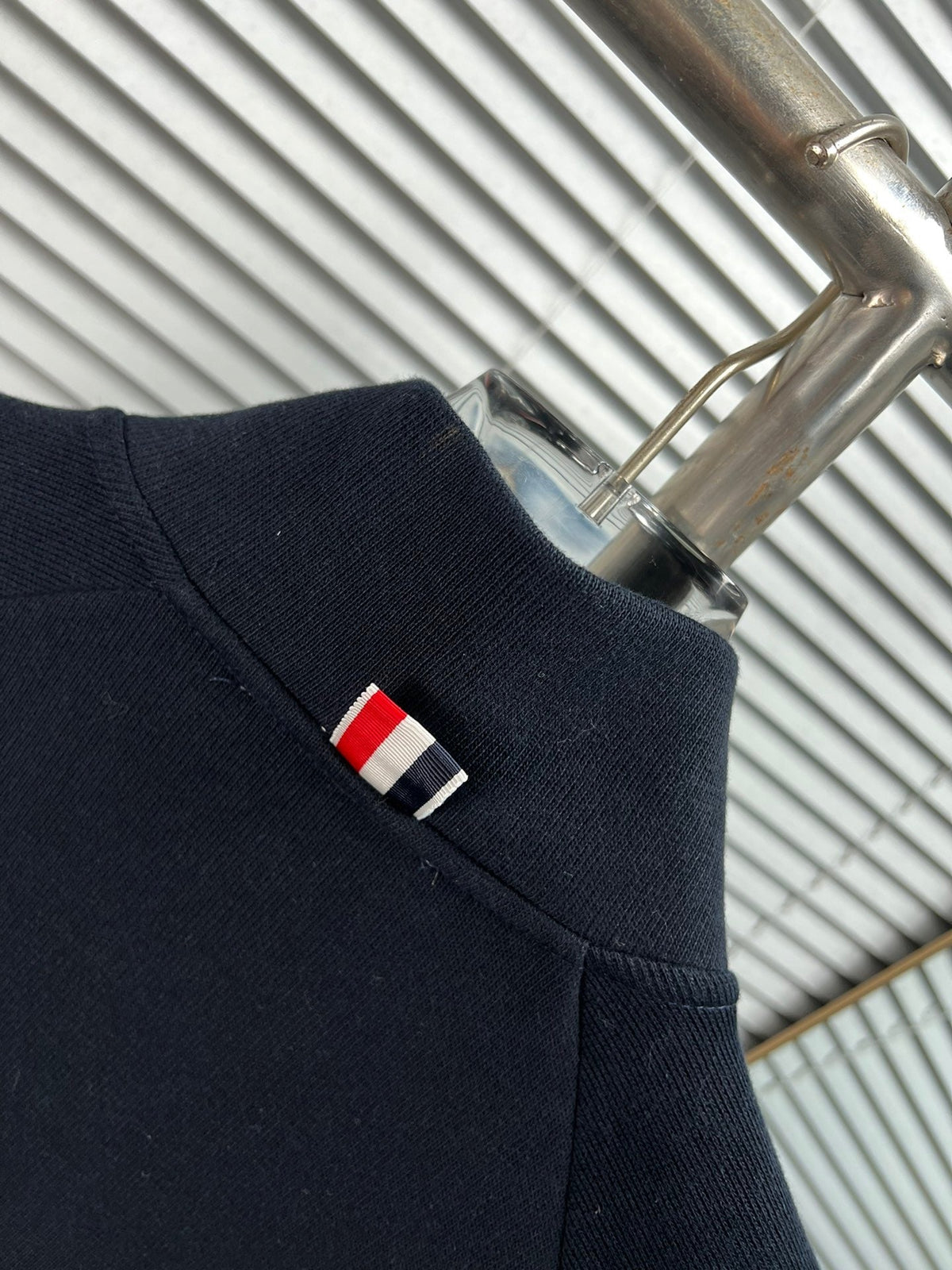 Navy Wool Four-Bar Zip-Through - Men's