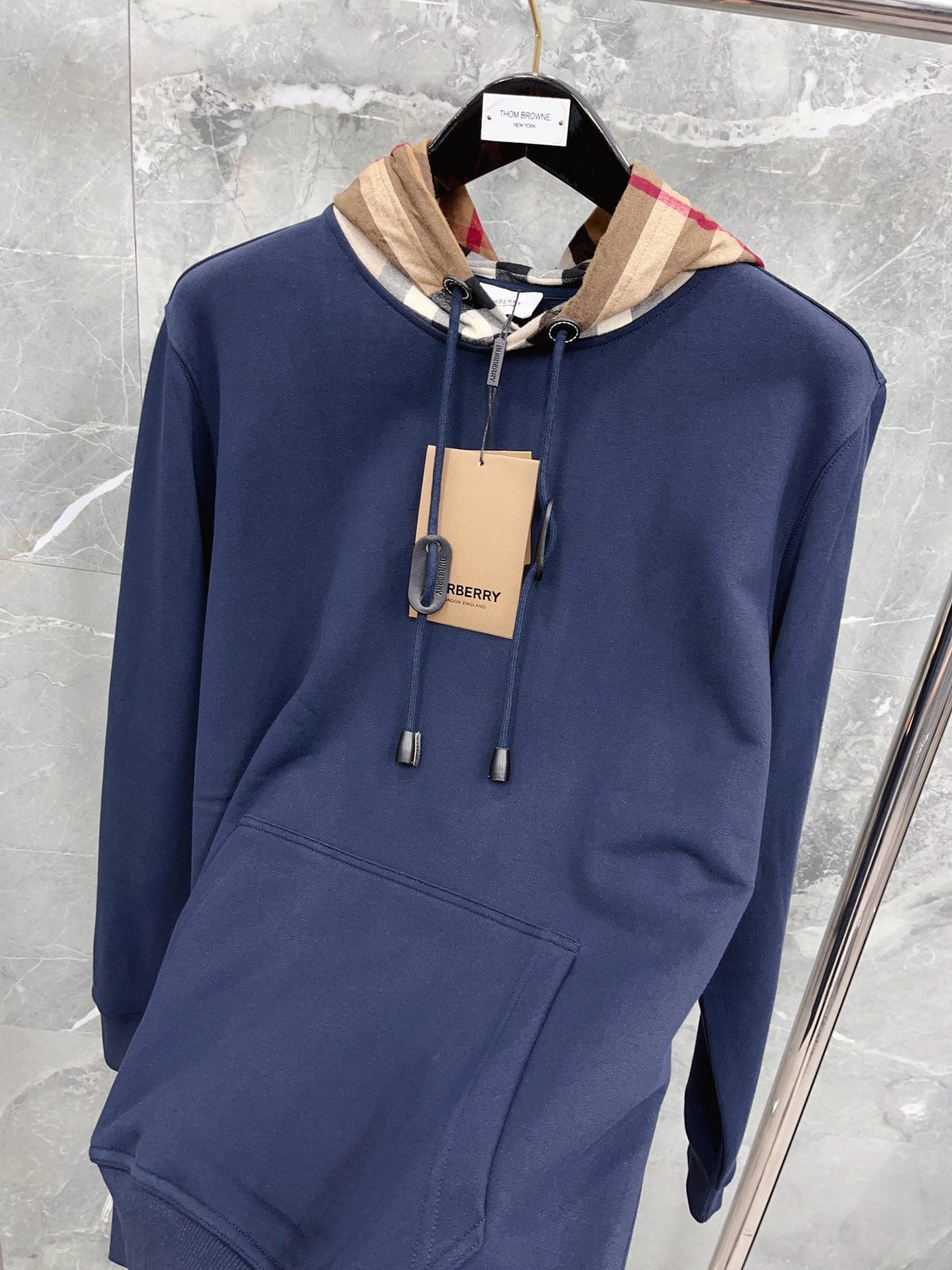 Black Cotton Check Lined Pullover - Men's