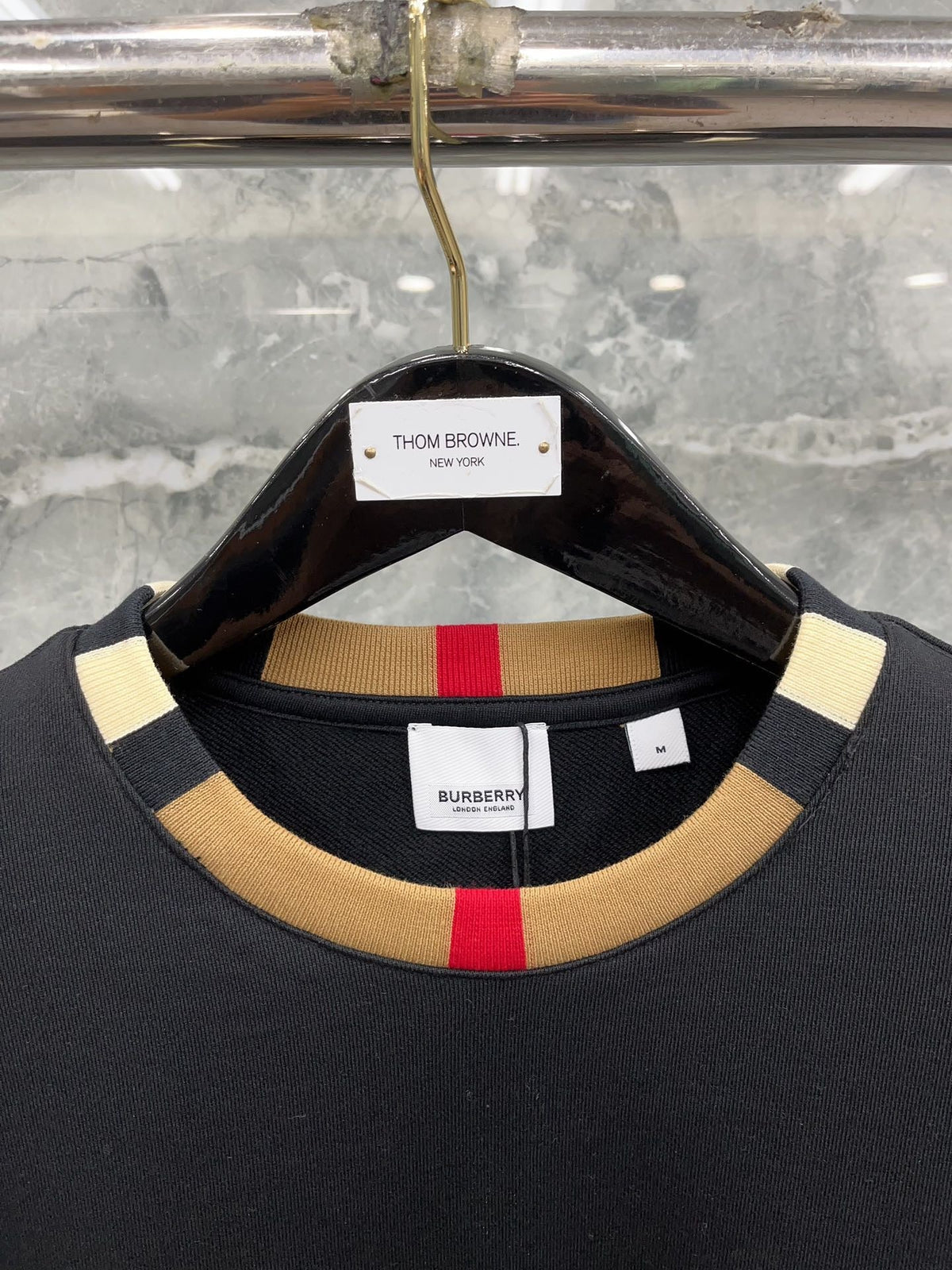 White Cotton Contrast Collar Crewneck - Men's