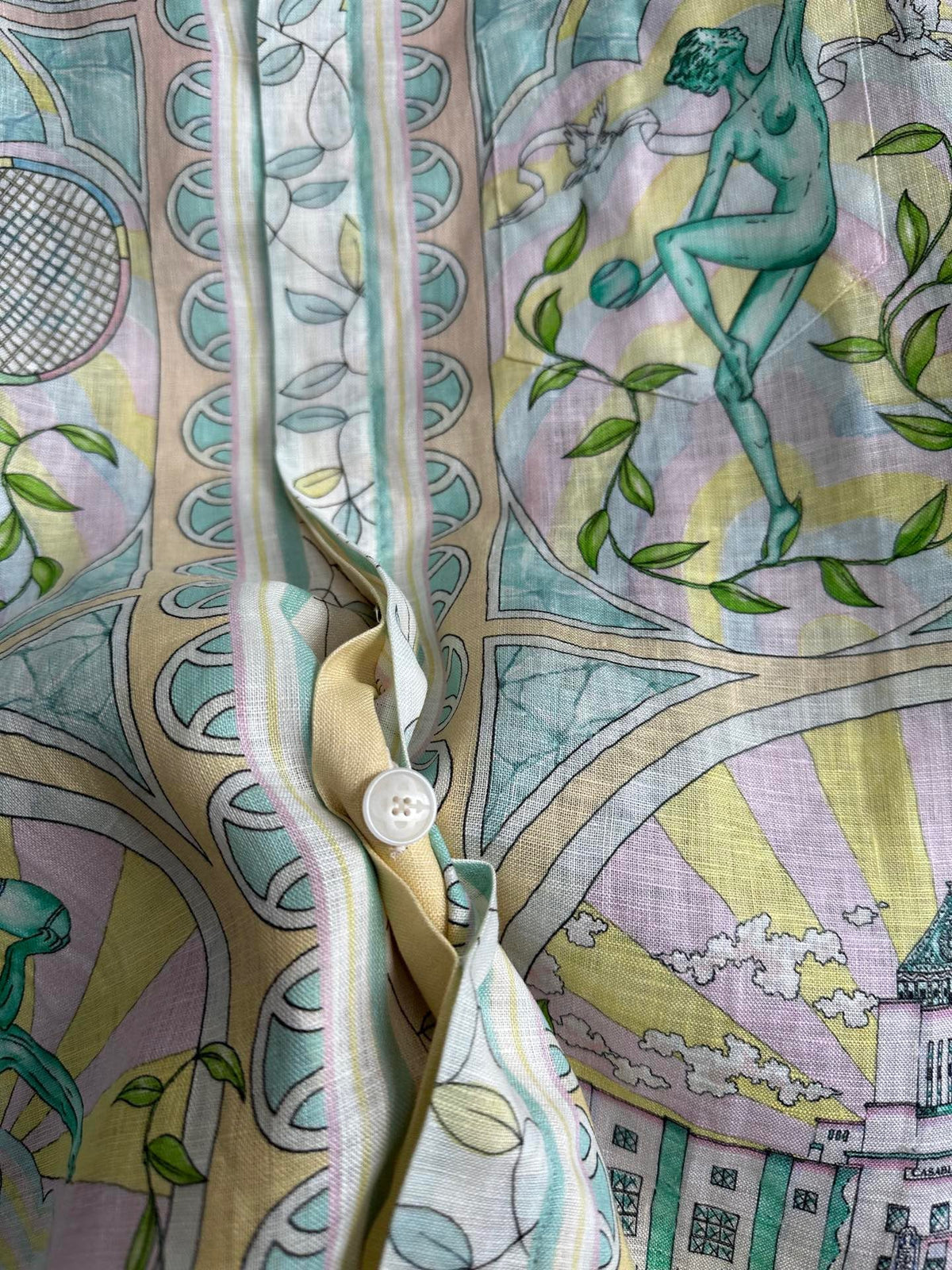 Cream Scenic Print Silk Shirt - Men's
