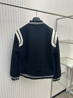 Navy Wool Striped Trim Varsity - Men's