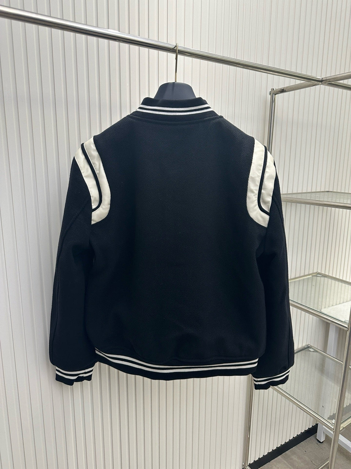 Navy Wool Striped Trim Varsity - Men's