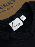 Black Cotton White Text Crewneck - Men's