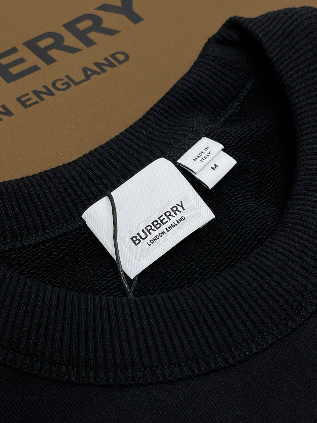 Black Cotton White Text Crewneck - Men's