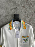 Yellow Trim Crest Silk Shirt - Men's