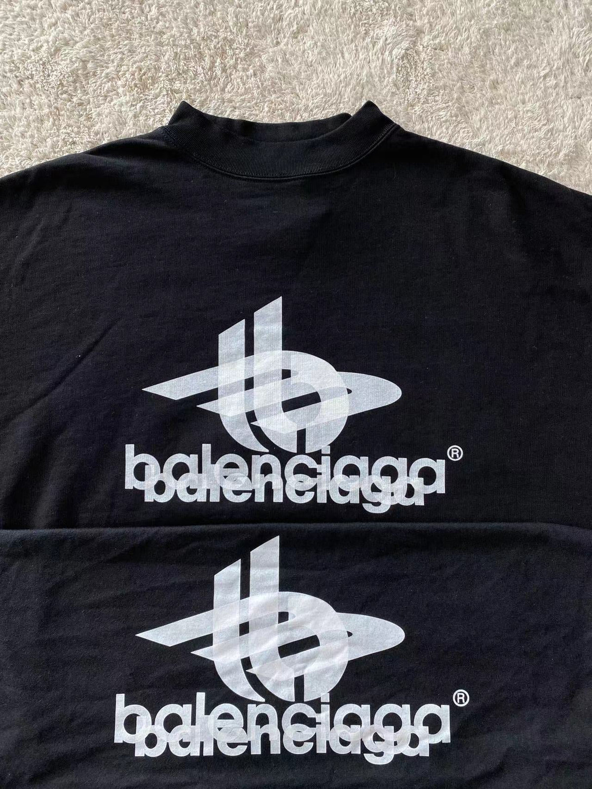 Black Cotton Logo Crewneck - Men's