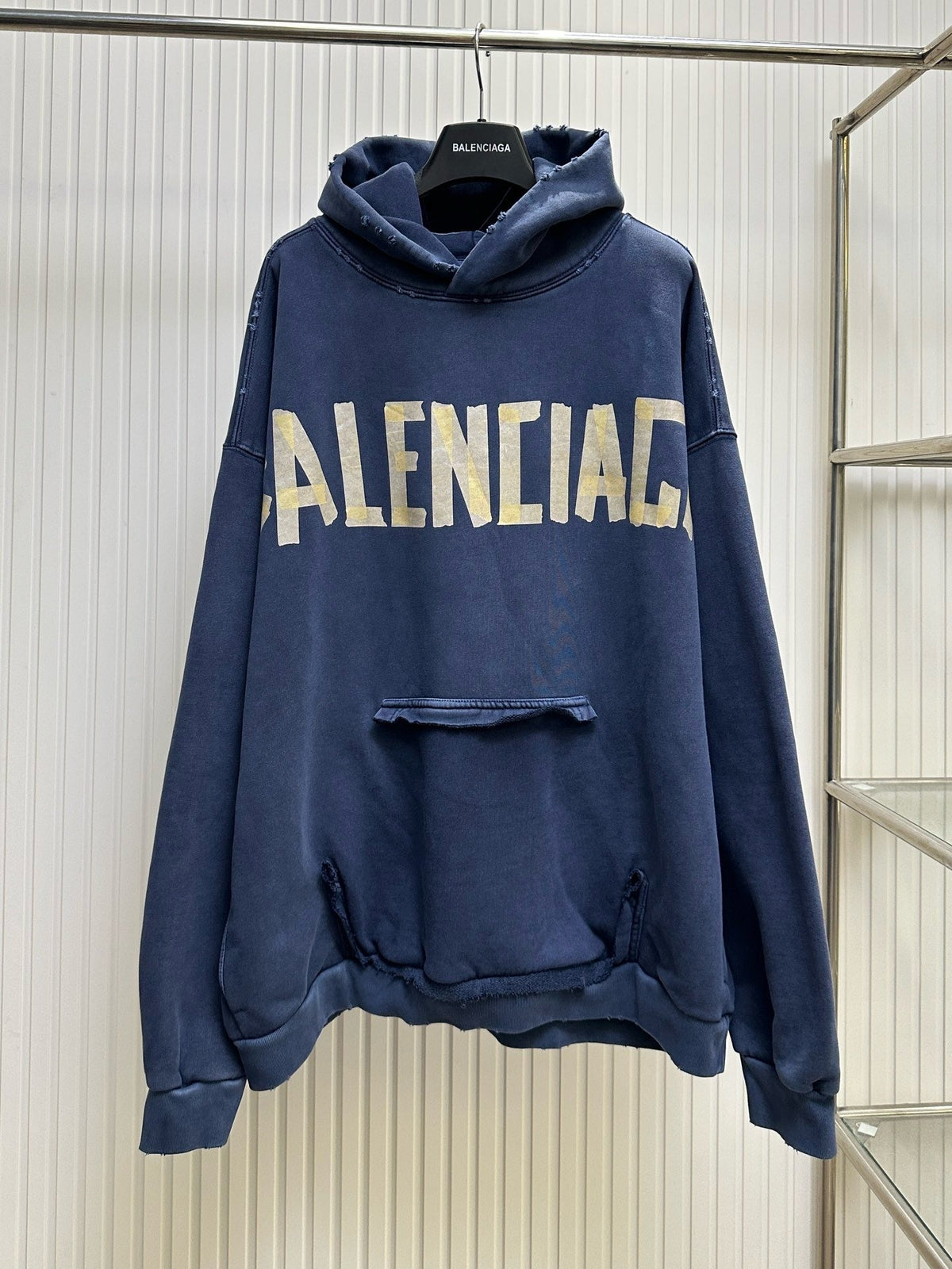 Navy Cotton Bold Text Pullover - Men's