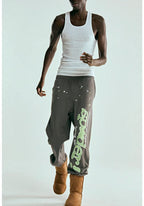 Grey Cotton Graphic Joggers - Men's