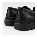 Black Leather Monogram Strap Loafer - Men's