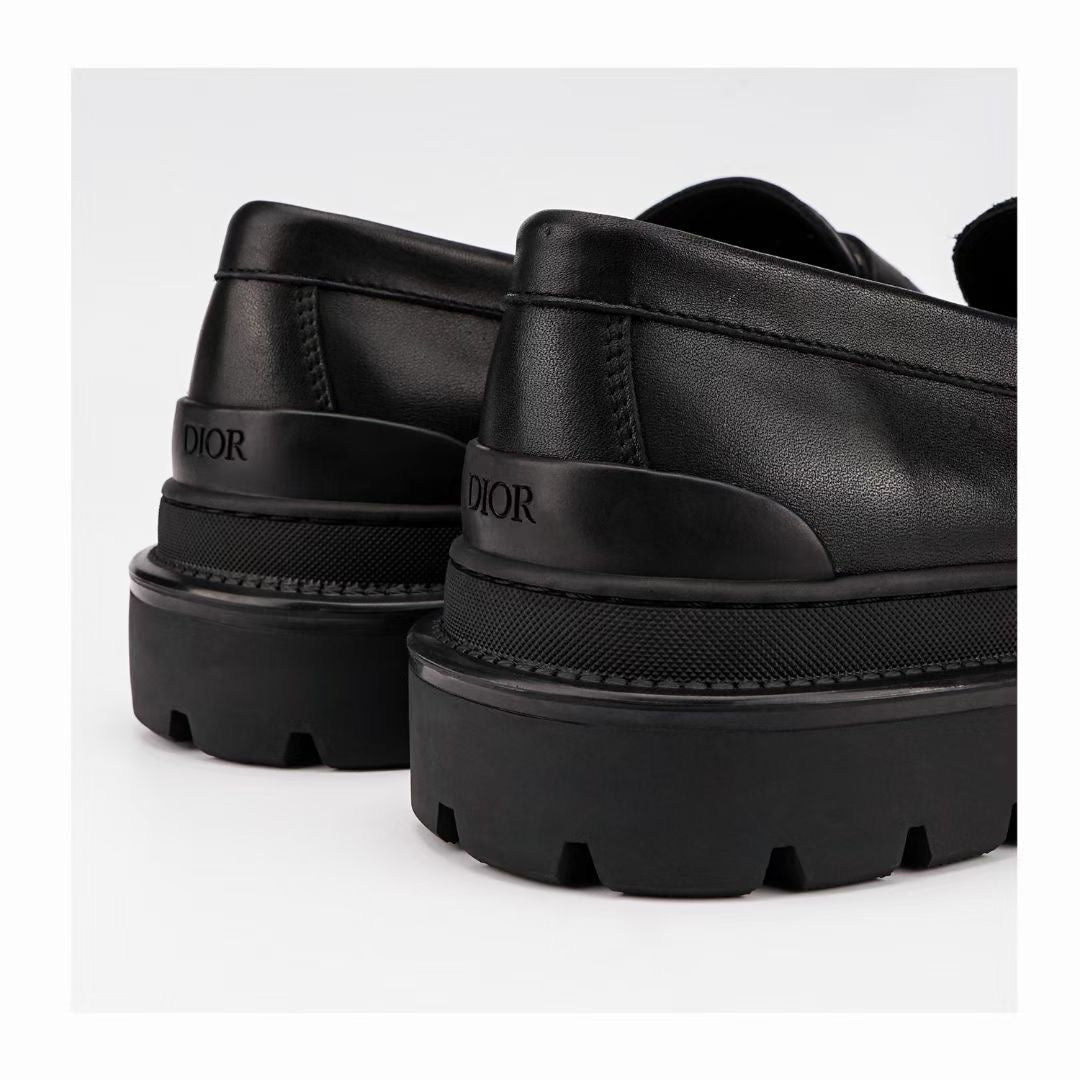 Black Leather Monogram Strap Loafer - Men's