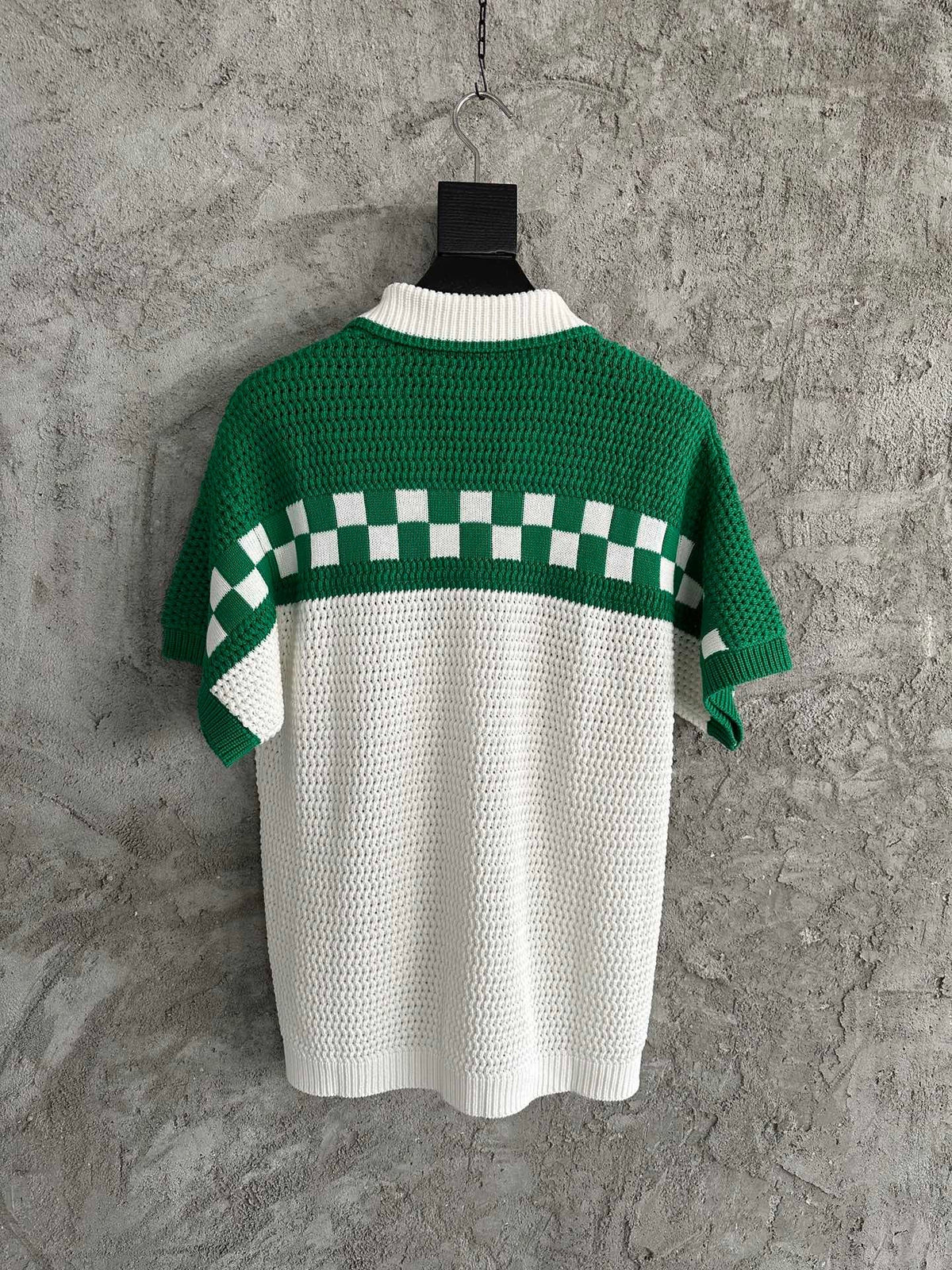 Cream Knit Checkerboard Short-Sleeve - Men's