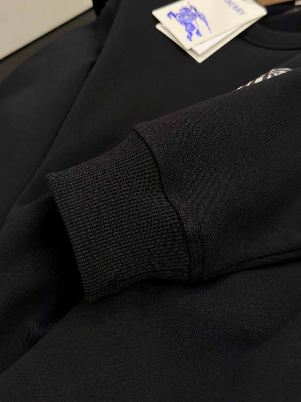 Black Cotton Chest Logo Crewneck - Men's