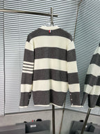 Cream Wool Striped Cardigan - Men's