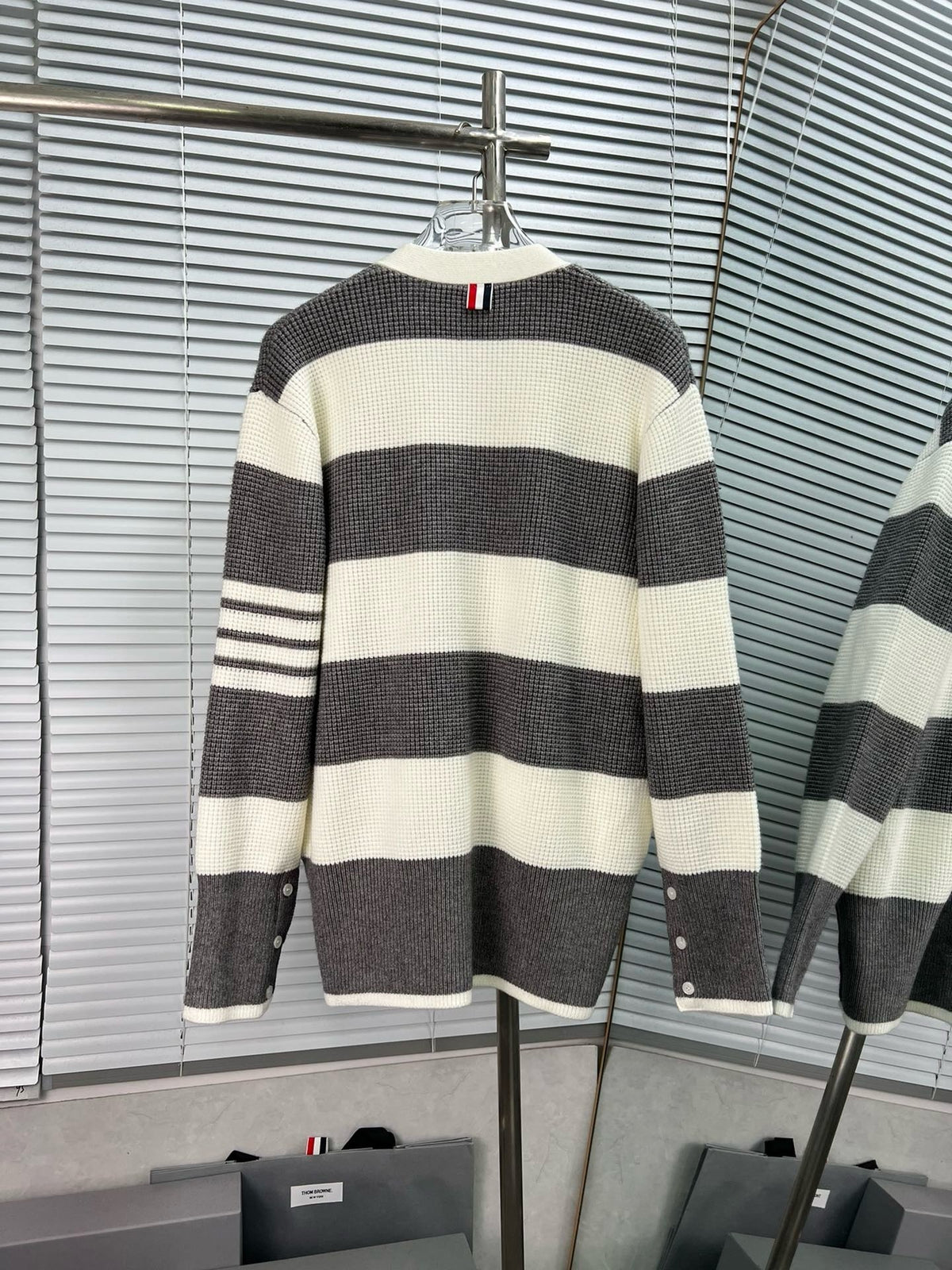 Cream Wool Striped Cardigan - Men's