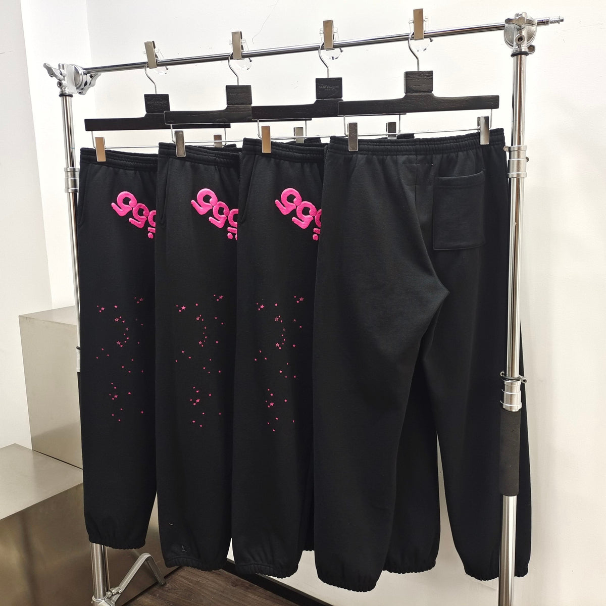 Black Cotton Print Joggers - Men's